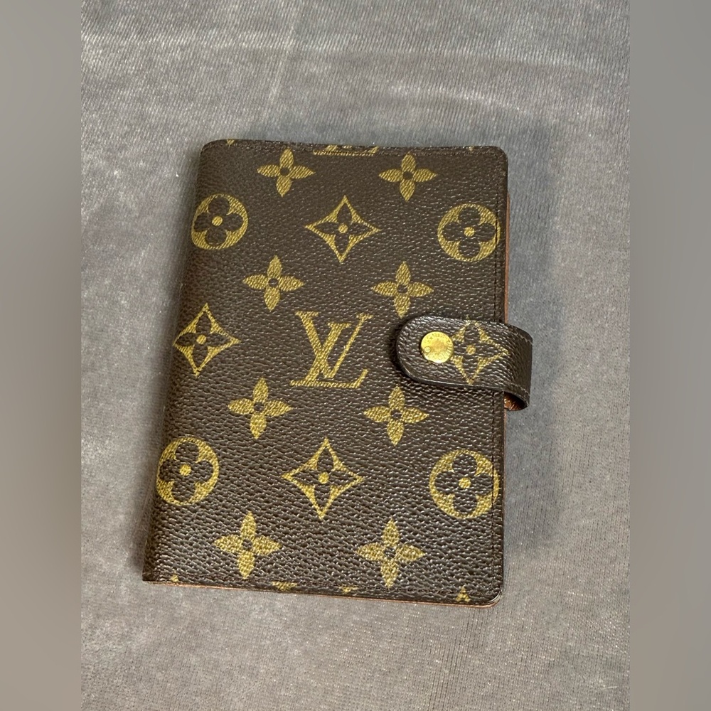 Louis Vuitton Monogram small rings Agenda wallet book brown tan leather EUC - Picture 2 of 12